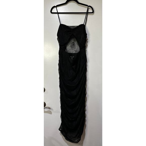 For Love & Lemons Poison Ruched Black Dress Size 1X NWT Stretch Jacquard Lace - Picture 2 of 15